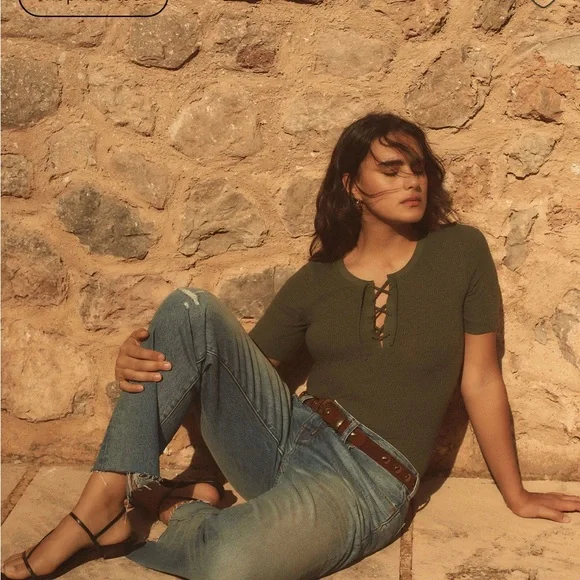 Madewell Olive Green Lace-Up Top - Picture 7 of 7